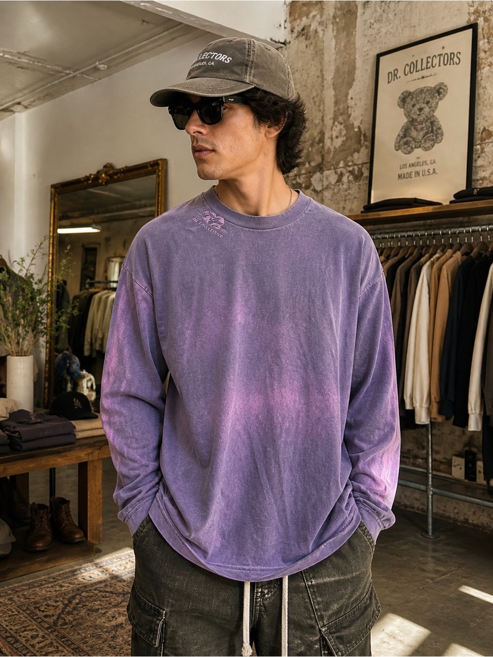Dr. Collectors Teddy Forever Purple Sun Washed Long Sleeve Tee Small Made in USA